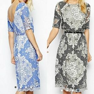 Asos Blue Lace Midi Dress Size 2